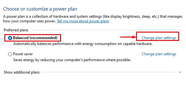 change power plan hard disk not found