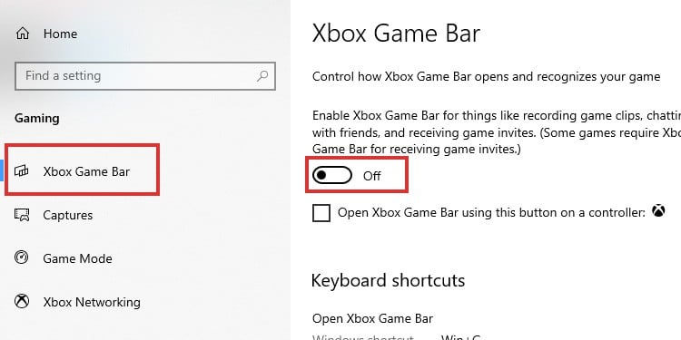 disable xbox game bar windows 10 