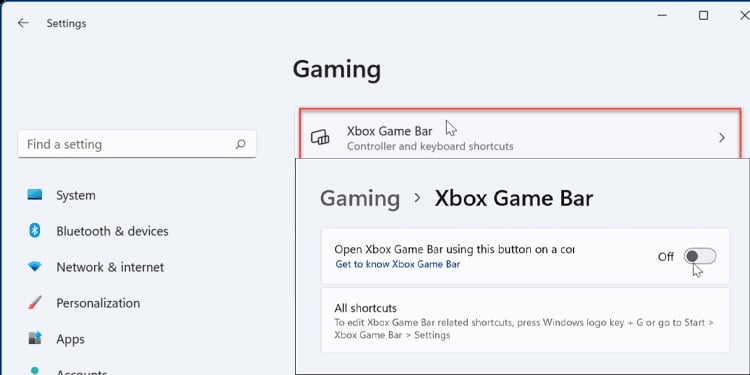 gaming menu windows 11