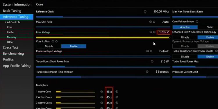 intel xtu core multipliers voltage