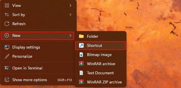 press new then shortcut