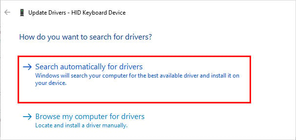 search automatically for keyboard drivers