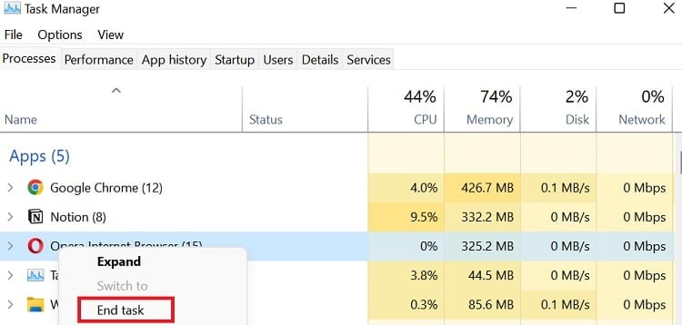 task manager opera end task