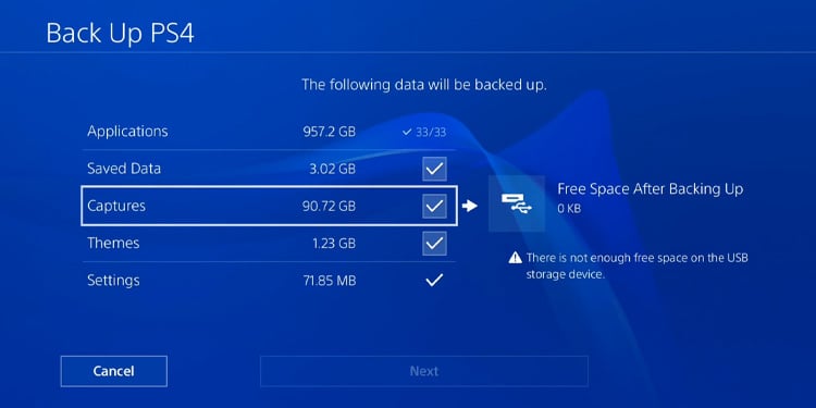 back up ps4 menu