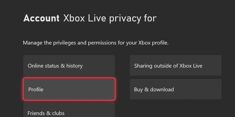 profile xbox settings