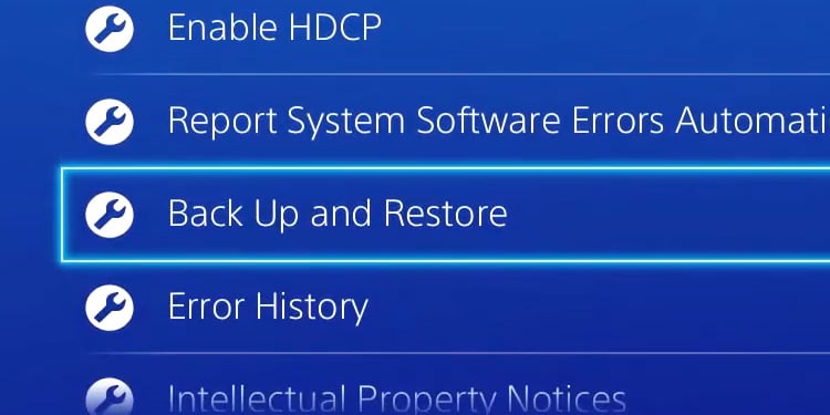 ps4 back up and restore menu