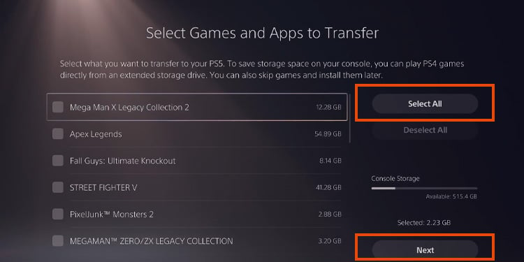 select games and apps for data transfer 