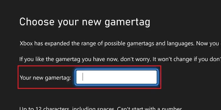 select new gamertag