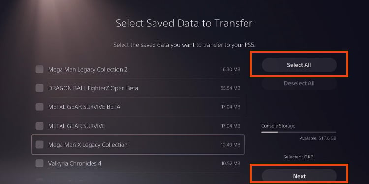 select saved data 