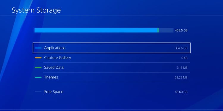 system storage menu ps4