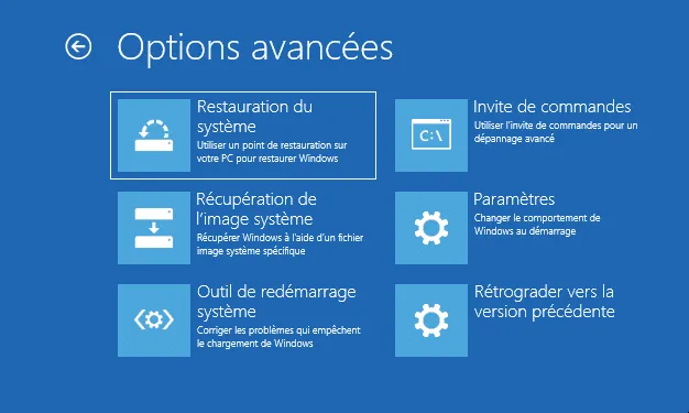 Cliquer sur Dépannage, choisir Invite de commandes. 