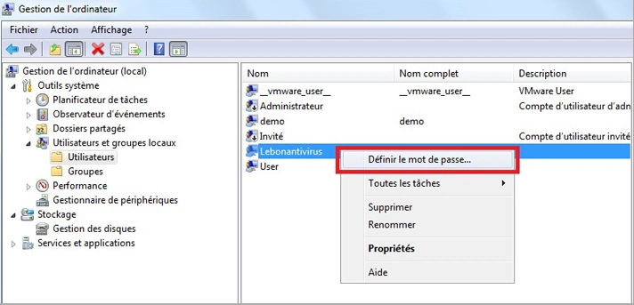 Modifier le Mot de Passe Windows avec compmgmt.msc 