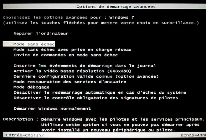 mode sans échec windows 7