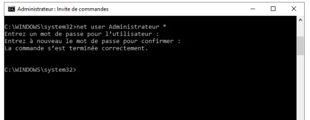 Net User <nom d'utilisateur> <nouveau mot de passe>