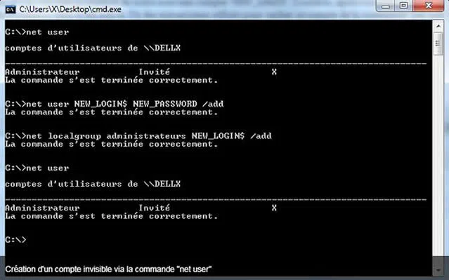 Net User [nom_de_l’utilisateur] [mot_de_passe]. "