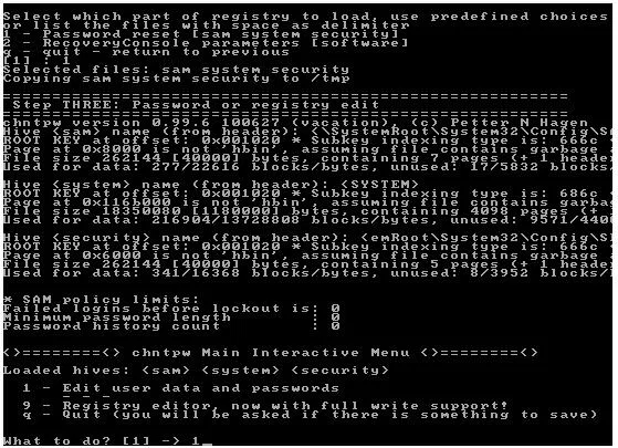 réinitialiser le mot de passe avec Ntpassword