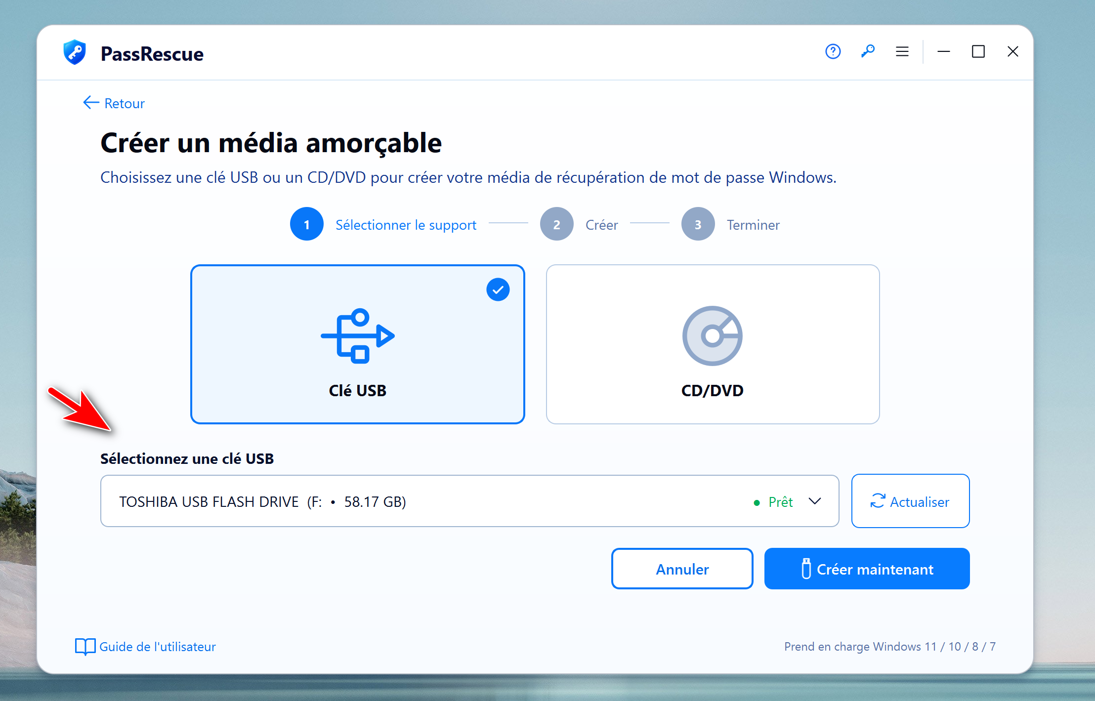Cliquez ensuite sur le bouton "Graver USB"