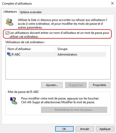 Pour utiliser cet ordinateur, l'utilisateur doit entrer le nom d'utilisateur et le mot de passe